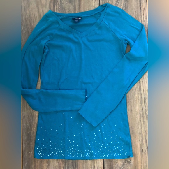 Vintage Limited Too Y2K 90’s Teal Blue Soft Long Sleeve Studded Top Sz. 16 Girls - Picture 3 of 3